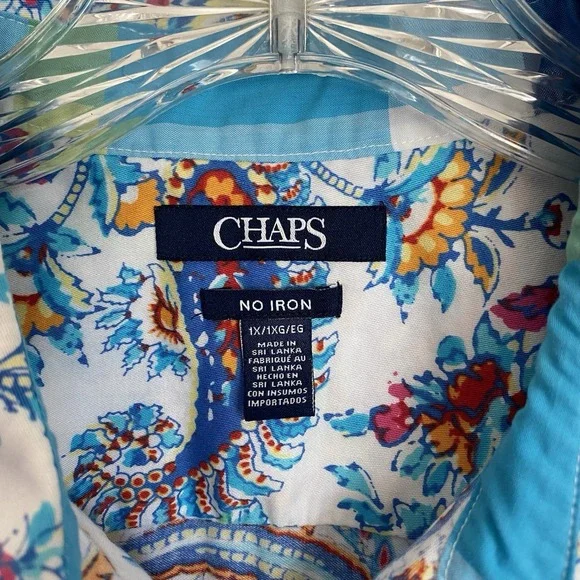 Chaps Top Women 1X Multicolor Paisley Shirt Button UP Long Sleeve No Iron Cotton - Picture 3 of 8